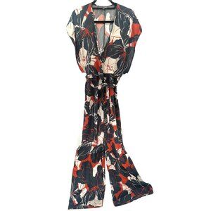 TYSA Jumpsuit Wrap Wide Leg Garbo style in Black Beauty floral pattern Small